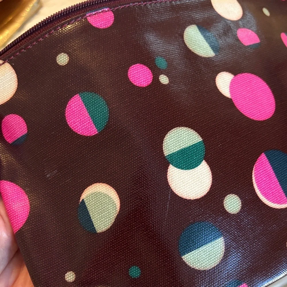 Fossil Brown Polka Dot Cosmetic Bag 11 x 9 in
